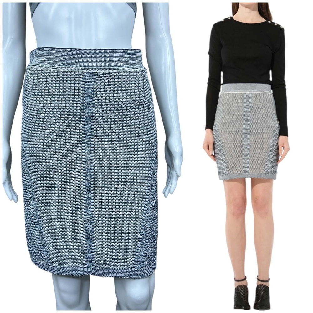 Balmain Knit Tweed Mini Skirt Blue Size US 10 / FR 42 Old Money Luxury